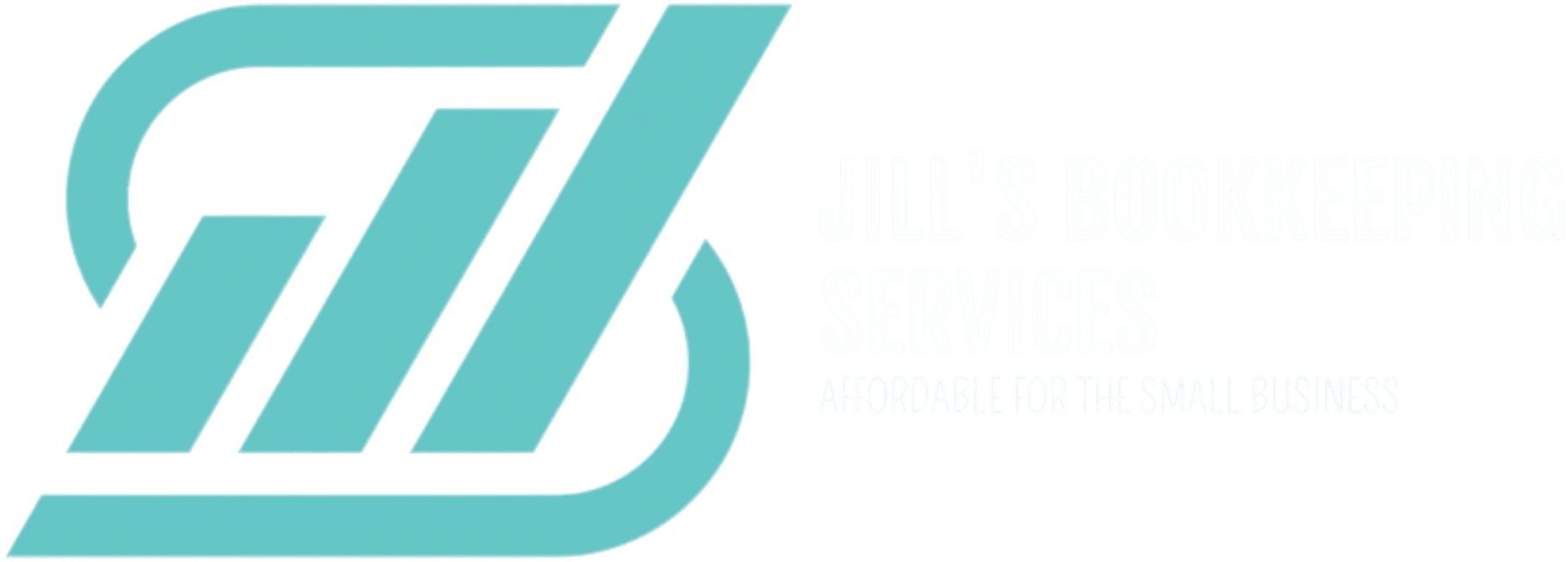 Untitled design Teal abstract logo next to the text "Jill's Bookkeeping Services. Affordable for the small business" on a black background.